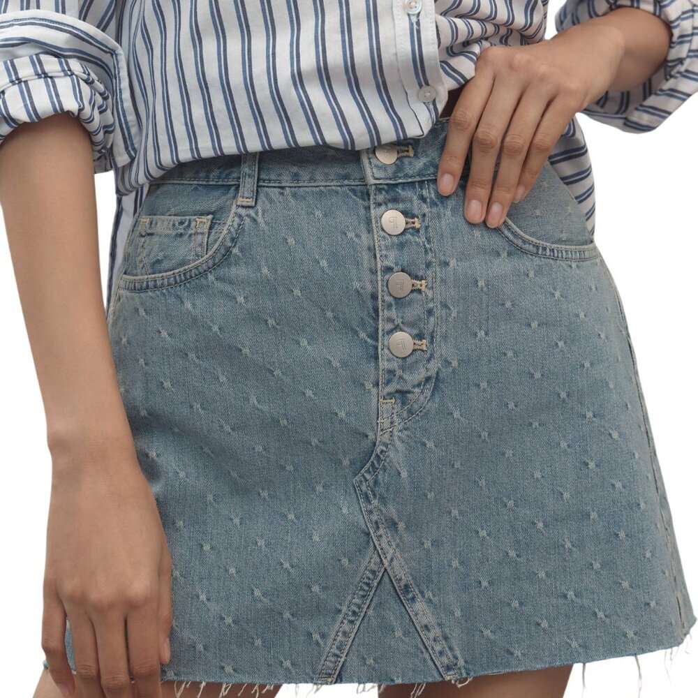 Pilcro for Anthropologie NWT Blue Denim Button Front Mini Skirt Size 26W